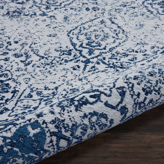 Alfombra de área para interior/exterior marfil-azul marino de 2x3 pies