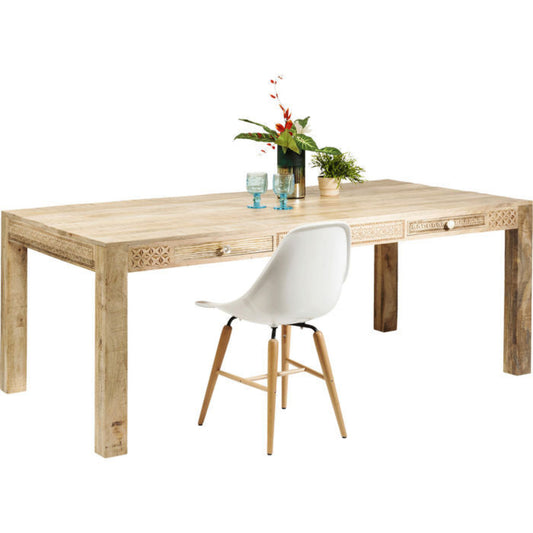 Mesa de comedor de madera de mango tallada a mano
