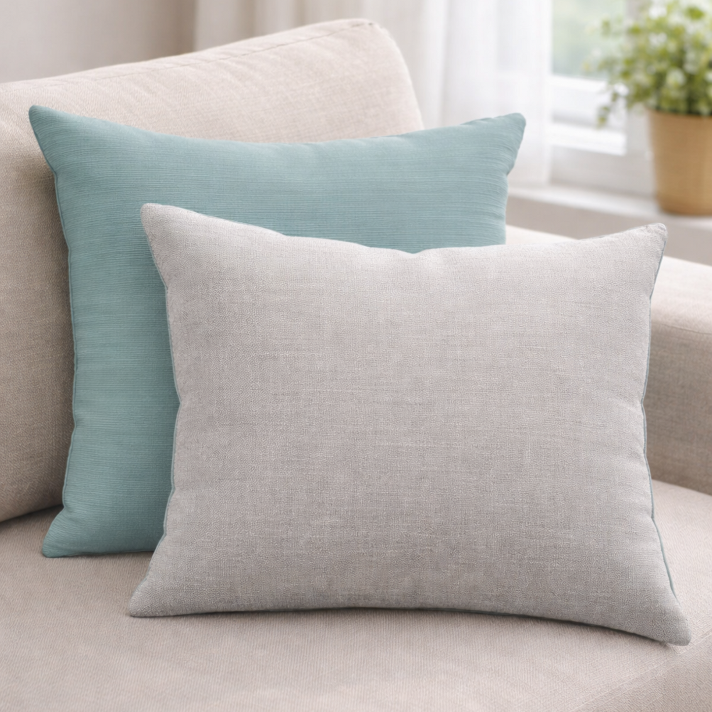 Cojín decorativo gris/azul grande
