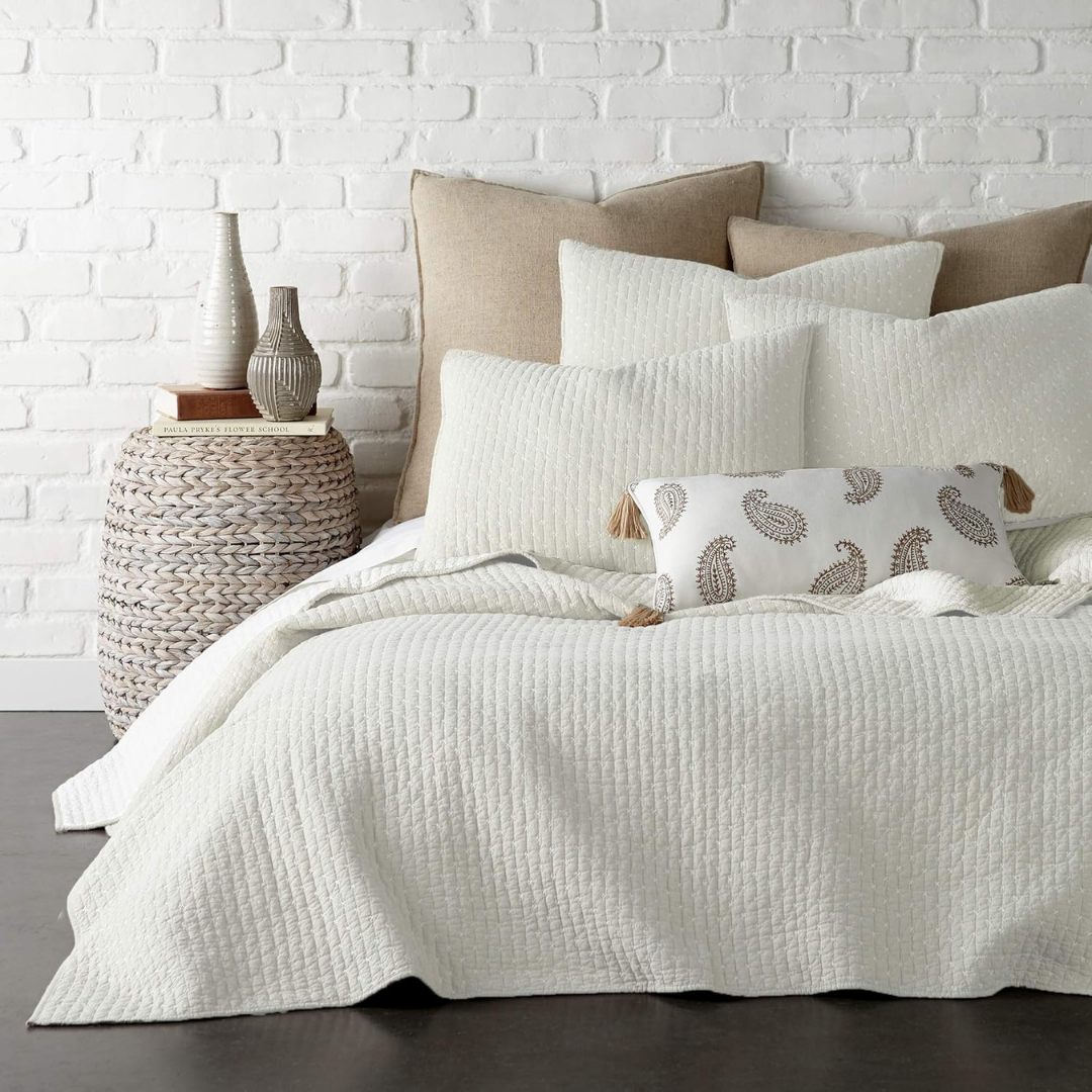 Quilt Set Cross Stitch Cream 100% Cotton Full/Queen