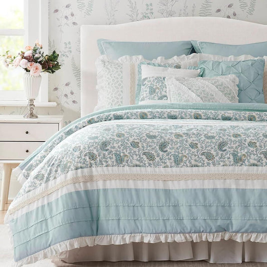 Edredón 9 piezas Dawn Aqua 100% Algodón King