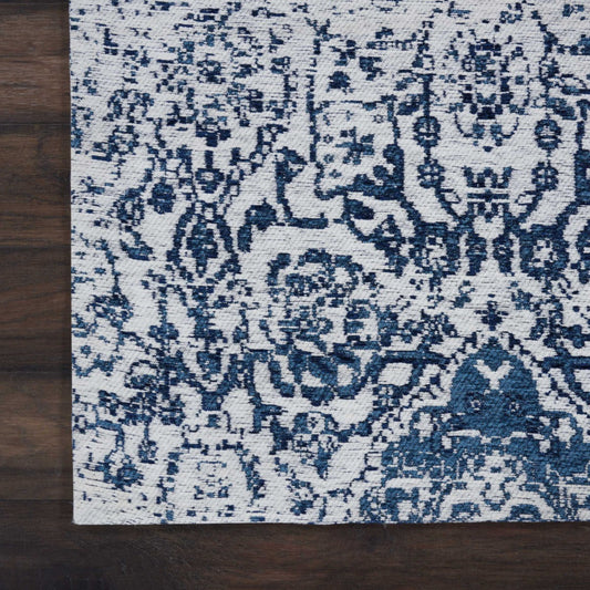 Alfombra de área para interior/exterior marfil-azul marino de 2x3 pies
